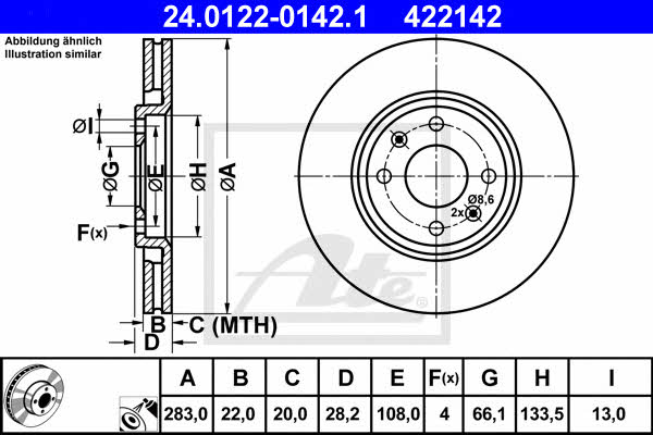 Ate 24.0122-0142.1 Тормозной диск передний вентилируемый 24012201421: Отличная цена - Купить в Польше на 2407.PL!