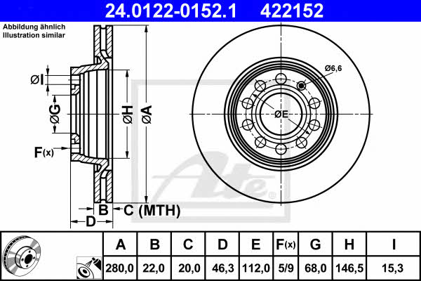 Ate 24.0122-0152.1 Тормозной диск передний вентилируемый 24012201521: Отличная цена - Купить в Польше на 2407.PL!