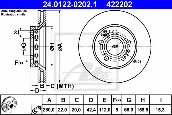 Ate 24.0122-0202.1 Rear ventilated brake disc 24012202021: Buy near me in Poland at 2407.PL - Good price!
