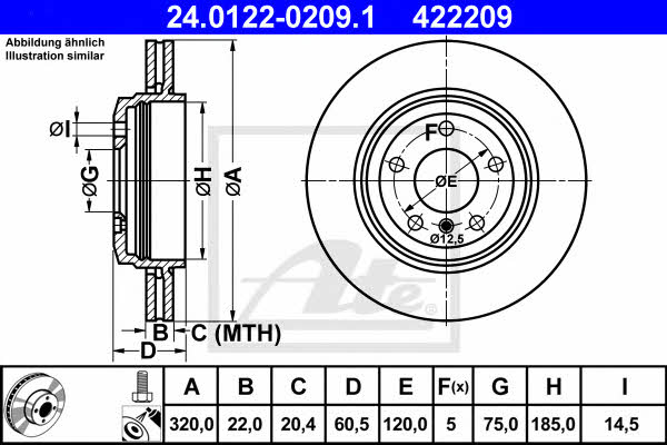 Ate 24.0122-0209.1 Rear ventilated brake disc 24012202091: Buy near me in Poland at 2407.PL - Good price!