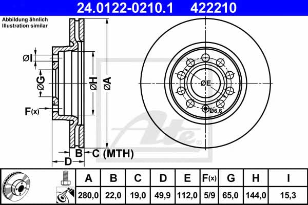 Ate 24.0122-0210.1 Тормозной диск передний вентилируемый 24012202101: Отличная цена - Купить в Польше на 2407.PL!