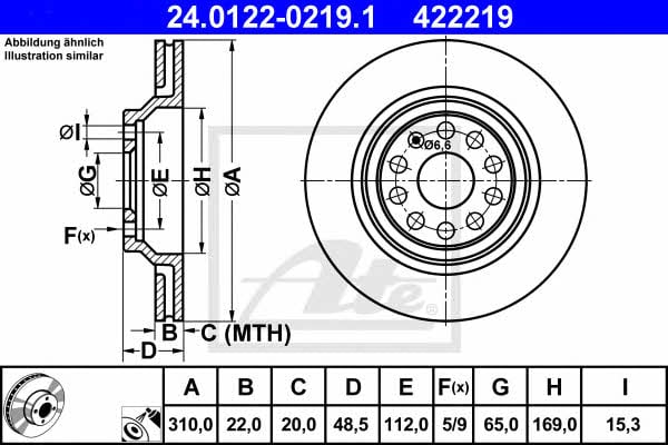 Ate 24.0122-0219.1 Rear ventilated brake disc 24012202191: Buy near me in Poland at 2407.PL - Good price!