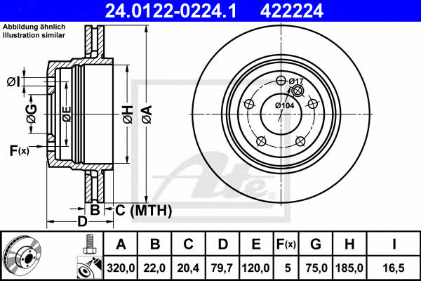 Ate 24.0122-0224.1 Rear ventilated brake disc 24012202241: Buy near me in Poland at 2407.PL - Good price!
