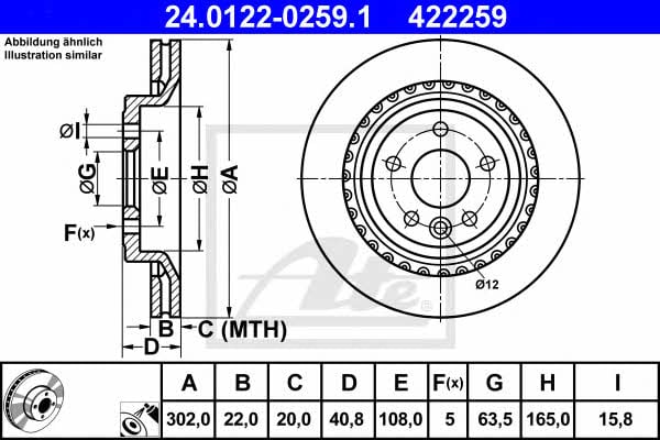 Ate 24.0122-0259.1 Тормозной диск задний вентилируемый 24012202591: Отличная цена - Купить в Польше на 2407.PL!