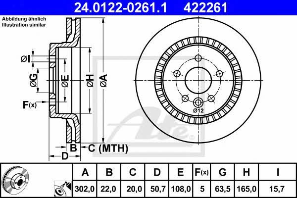 Ate 24.0122-0261.1 Rear ventilated brake disc 24012202611: Buy near me in Poland at 2407.PL - Good price!