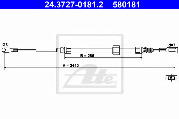 Ate 24.3727-0181.2 Cable Pull, parking brake 24372701812: Buy near me in Poland at 2407.PL - Good price!