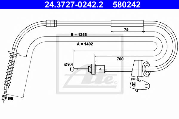 Ate 24.3727-0242.2 Parking brake cable, right 24372702422: Buy near me in Poland at 2407.PL - Good price!