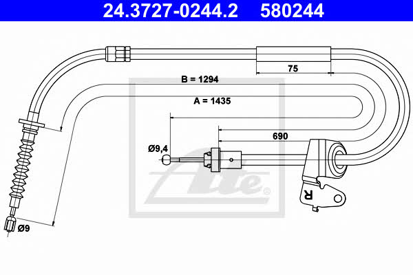 Ate 24.3727-0244.2 Parking brake cable, right 24372702442: Buy near me in Poland at 2407.PL - Good price!