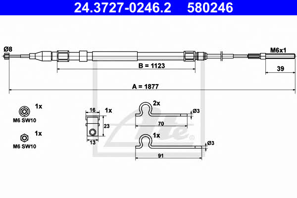 Ate 24.3727-0246.2 Parking brake cable, right 24372702462: Buy near me in Poland at 2407.PL - Good price!