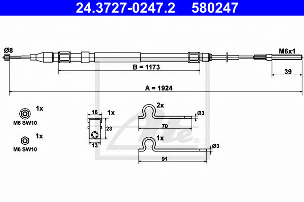 Ate 24.3727-0247.2 Parking brake cable left 24372702472: Buy near me in Poland at 2407.PL - Good price!