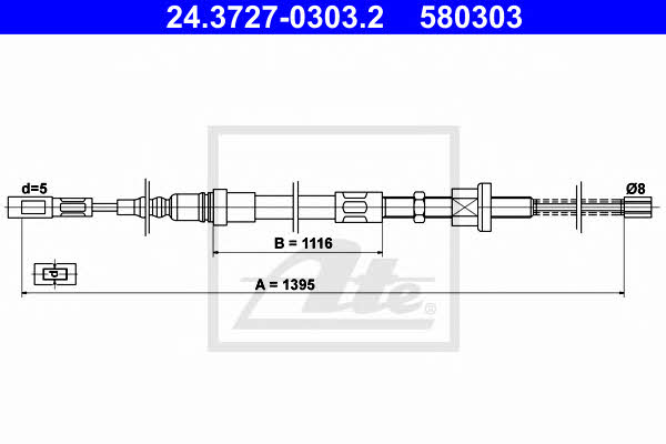 Ate 24.3727-0303.2 Cable Pull, parking brake 24372703032: Buy near me in Poland at 2407.PL - Good price!