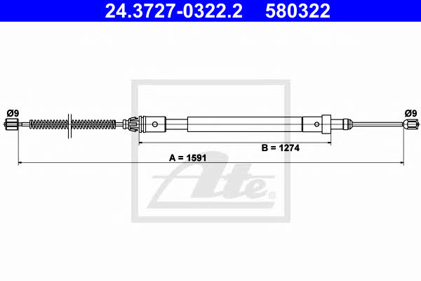 Ate 24.3727-0322.2 Parking brake cable left 24372703222: Buy near me in Poland at 2407.PL - Good price!