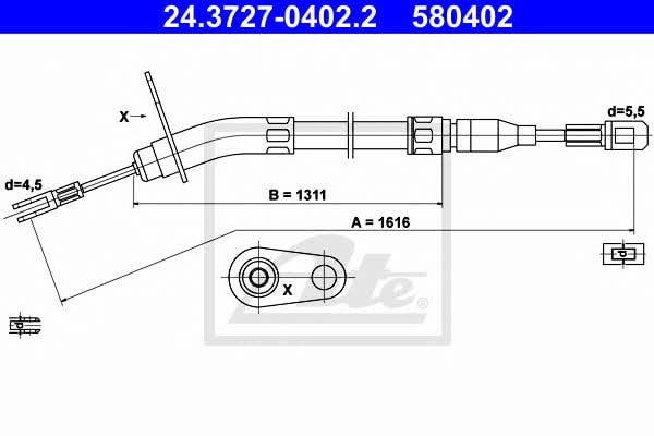 Ate 24.3727-0402.2 Parking brake cable, right 24372704022: Buy near me in Poland at 2407.PL - Good price!