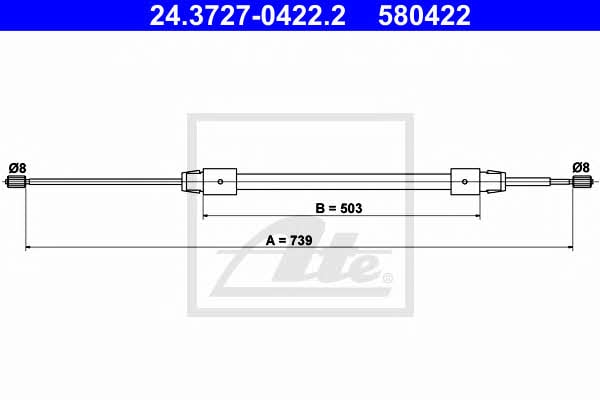Ate 24.3727-0422.2 Parking brake cable, right 24372704222: Buy near me in Poland at 2407.PL - Good price!
