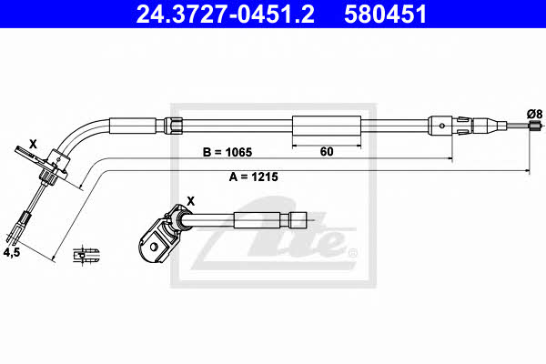 Ate 24.3727-0451.2 Parking brake cable, right 24372704512: Buy near me in Poland at 2407.PL - Good price!