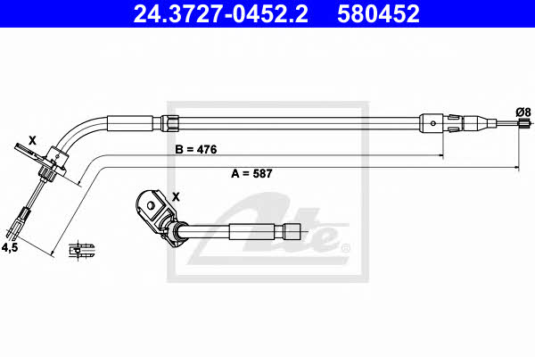 Ate 24.3727-0452.2 Parking brake cable left 24372704522: Buy near me in Poland at 2407.PL - Good price!
