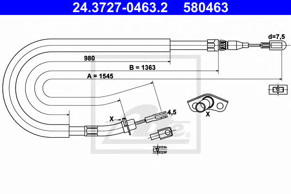 Ate 24.3727-0463.2 Cable Pull, parking brake 24372704632: Buy near me in Poland at 2407.PL - Good price!