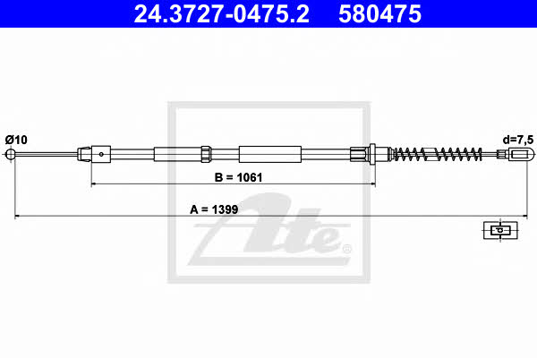 Ate 24.3727-0475.2 Cable Pull, parking brake 24372704752: Buy near me in Poland at 2407.PL - Good price!