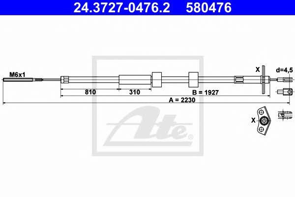 Ate 24.3727-0476.2 Parking brake cable left 24372704762: Buy near me in Poland at 2407.PL - Good price!