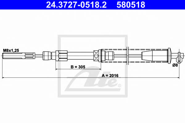 Ate 24.3727-0518.2 Parking brake cable, right 24372705182: Buy near me in Poland at 2407.PL - Good price!