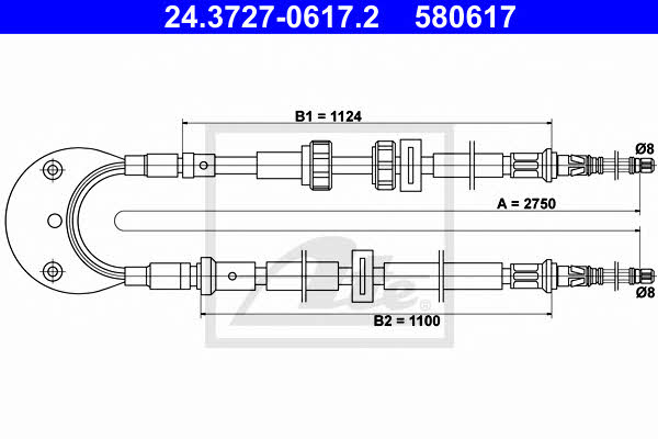 Ate 24.3727-0617.2 Cable Pull, parking brake 24372706172: Buy near me in Poland at 2407.PL - Good price!