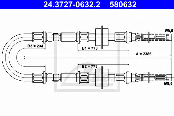 Ate 24.3727-0632.2 Cable Pull, parking brake 24372706322: Buy near me in Poland at 2407.PL - Good price!