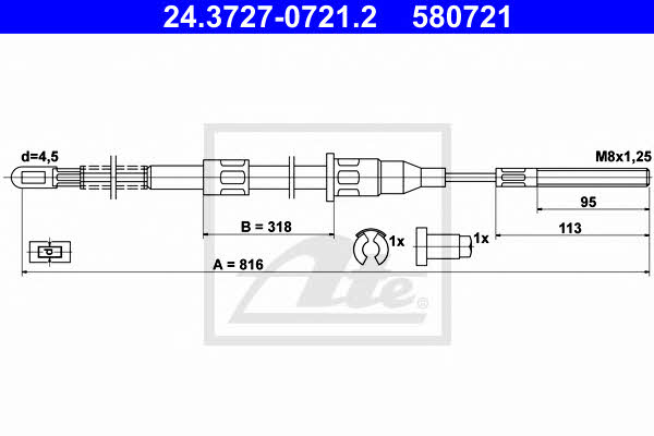 Ate 24.3727-0721.2 Parking brake cable left 24372707212: Buy near me in Poland at 2407.PL - Good price!