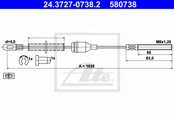 Ate 24.3727-0738.2 Cable Pull, parking brake 24372707382: Buy near me in Poland at 2407.PL - Good price!