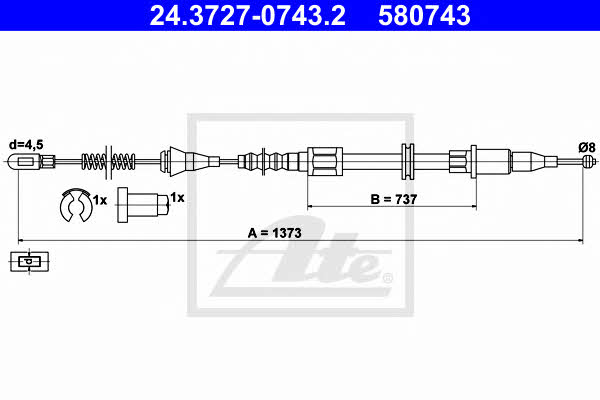 Ate 24.3727-0743.2 Parking brake cable left 24372707432: Buy near me in Poland at 2407.PL - Good price!