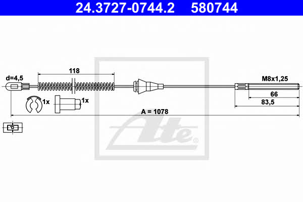 Ate 24.3727-0744.2 Parking brake cable, right 24372707442: Buy near me in Poland at 2407.PL - Good price!