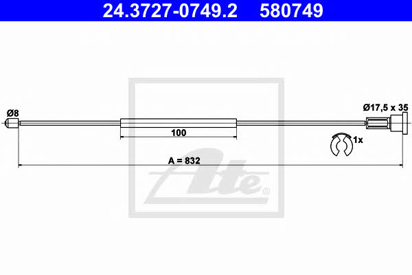 Ate 24.3727-0749.2 Parking brake cable, right 24372707492: Buy near me in Poland at 2407.PL - Good price!
