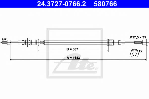 Ate 24.3727-0766.2 Parking brake cable, right 24372707662: Buy near me at 2407.PL in Poland at an Affordable price!
