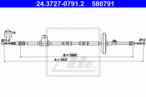 Ate 24.3727-0791.2 Cable Pull, parking brake 24372707912: Buy near me in Poland at 2407.PL - Good price!