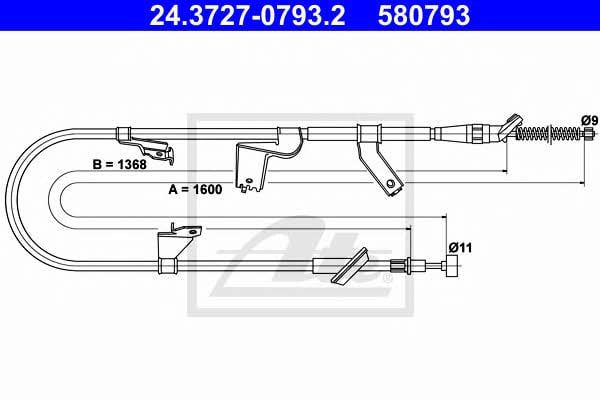 Ate 24.3727-0793.2 Parking brake cable left 24372707932: Buy near me in Poland at 2407.PL - Good price!