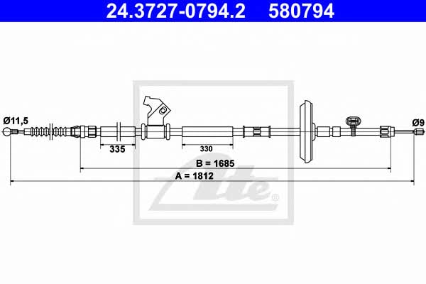 Ate 24.3727-0794.2 Parking brake cable left 24372707942: Buy near me in Poland at 2407.PL - Good price!