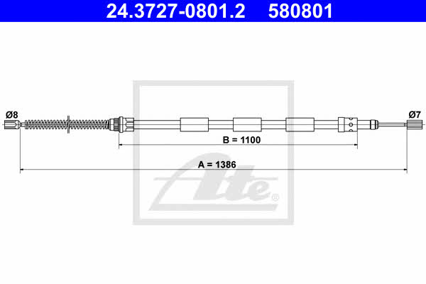Ate 24.3727-0801.2 Parking brake cable, right 24372708012: Buy near me in Poland at 2407.PL - Good price!