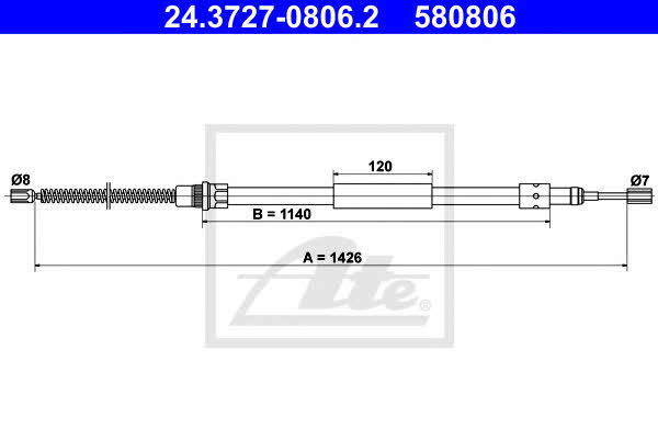 Ate 24.3727-0806.2 Parking brake cable left 24372708062: Buy near me in Poland at 2407.PL - Good price!