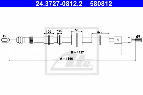 Ate 24.3727-0812.2 Parking brake cable left 24372708122: Buy near me in Poland at 2407.PL - Good price!