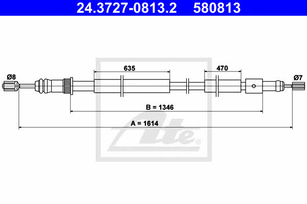 Ate 24.3727-0813.2 Parking brake cable, right 24372708132: Buy near me in Poland at 2407.PL - Good price!