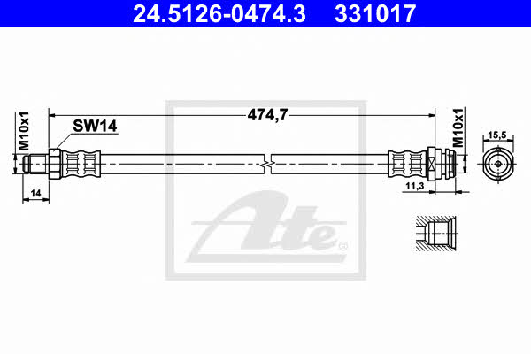 Ate 24.5126-0474.3 Brake Hose 24512604743: Buy near me in Poland at 2407.PL - Good price!