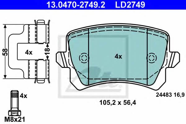 Ate 13.0470-2749.2 ATE CERAMIC disc brake pads, set 13047027492: Buy near me at 2407.PL in Poland at an Affordable price!