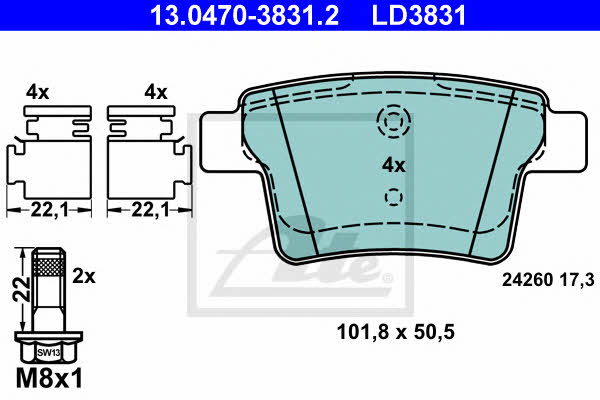 Ate 13.0470-3831.2 ATE CERAMIC disc brake pads, set 13047038312: Buy near me in Poland at 2407.PL - Good price!
