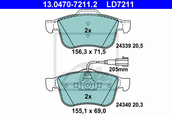 Ate 13.0470-7211.2 ATE CERAMIC disc brake pads, set 13047072112: Buy near me in Poland at 2407.PL - Good price!