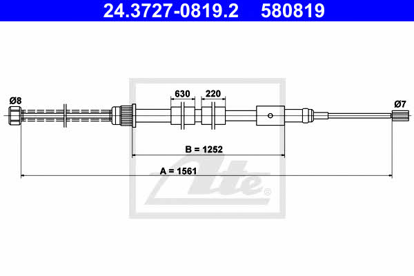 Ate 24.3727-0819.2 Parking brake cable, right 24372708192: Buy near me in Poland at 2407.PL - Good price!