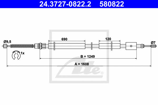 Ate 24.3727-0822.2 Parking brake cable, right 24372708222: Buy near me in Poland at 2407.PL - Good price!