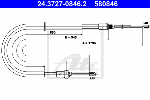 Ate 24.3727-0846.2 Cable Pull, parking brake 24372708462: Buy near me in Poland at 2407.PL - Good price!