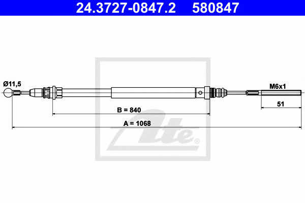 Ate 24.3727-0847.2 Cable Pull, parking brake 24372708472: Buy near me in Poland at 2407.PL - Good price!