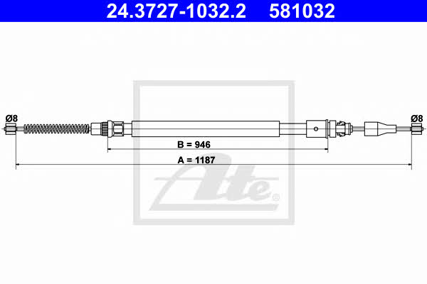Ate 24.3727-1032.2 Cable Pull, parking brake 24372710322: Buy near me in Poland at 2407.PL - Good price!