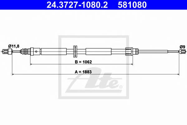Ate 24.3727-1080.2 Cable Pull, parking brake 24372710802: Buy near me in Poland at 2407.PL - Good price!
