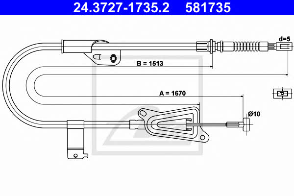 Ate 24.3727-1735.2 Parking brake cable, right 24372717352: Buy near me in Poland at 2407.PL - Good price!